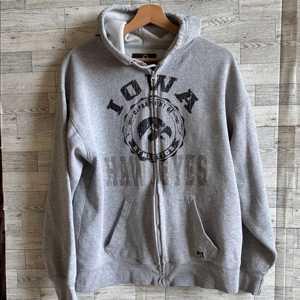 Iowa‎ Hawkeyes Sweatshirt Vintage football Gray zipup Hoodie tailgate Mens large